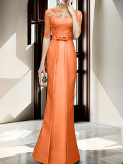 Sheath Column Illusion Neck Floor Length Mother Of The Bride Dresses