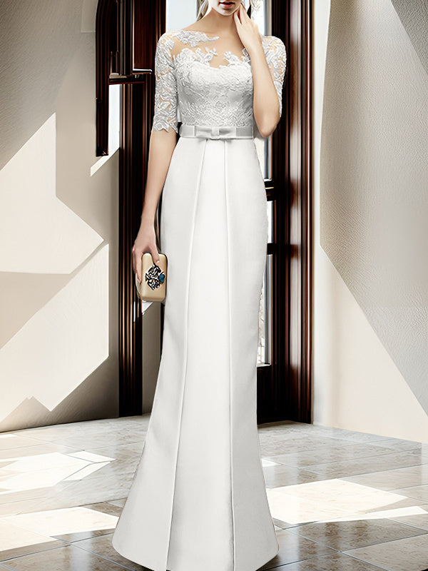 Sheath Column Illusion Neck Floor Length Mother Of The Bride Dresses
