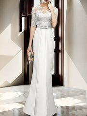 Sheath Column Illusion Neck Floor Length Mother Of The Bride Dresses