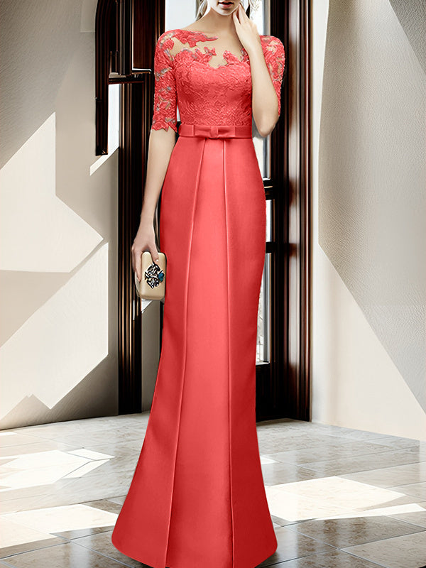 Sheath Column Illusion Neck Floor Length Mother Of The Bride Dresses