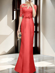 Sheath Column Illusion Neck Floor Length Mother Of The Bride Dresses