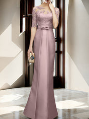 Sheath Column Illusion Neck Floor Length Mother Of The Bride Dresses