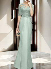 Sheath Column Illusion Neck Floor Length Mother Of The Bride Dresses