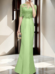 Sheath Column Illusion Neck Floor Length Mother Of The Bride Dresses