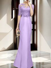 Sheath Column Illusion Neck Floor Length Mother Of The Bride Dresses
