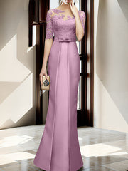 Sheath Column Illusion Neck Floor Length Mother Of The Bride Dresses