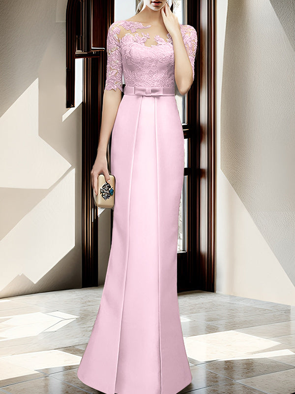 Sheath Column Illusion Neck Floor Length Mother Of The Bride Dresses