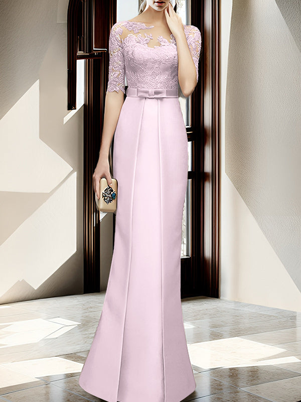 Sheath Column Illusion Neck Floor Length Mother Of The Bride Dresses