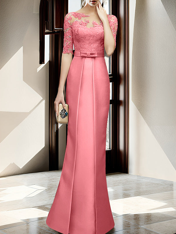 Sheath Column Illusion Neck Floor Length Mother Of The Bride Dresses