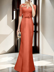 Sheath Column Illusion Neck Floor Length Mother Of The Bride Dresses