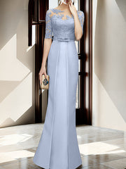 Sheath Column Illusion Neck Floor Length Mother Of The Bride Dresses