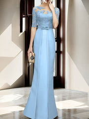 Sheath Column Illusion Neck Floor Length Mother Of The Bride Dresses