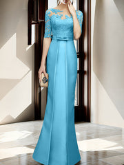 Sheath Column Illusion Neck Floor Length Mother Of The Bride Dresses