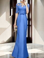 Sheath Column Illusion Neck Floor Length Mother Of The Bride Dresses