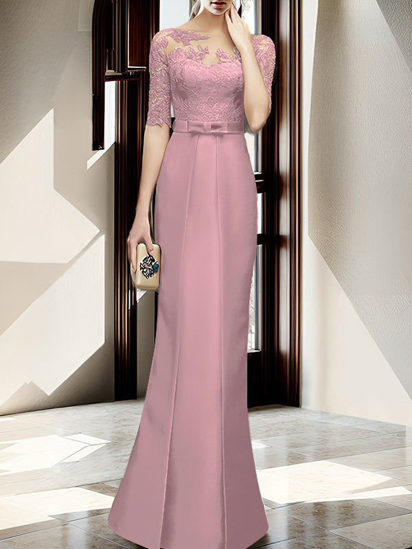 Sheath Column Illusion Neck Floor Length Mother Of The Bride Dresses