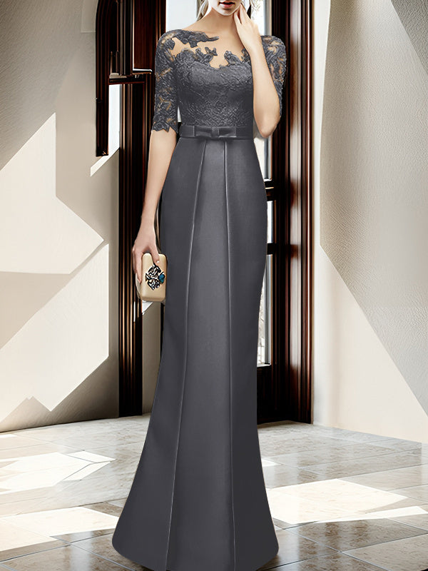 Sheath Column Illusion Neck Floor Length Mother Of The Bride Dresses