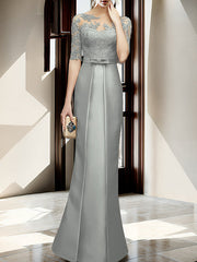 Sheath Column Illusion Neck Floor Length Mother Of The Bride Dresses