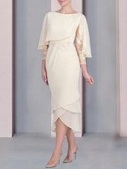 Sheath Column Scoop Short Sleeves Tea Length Mother Of The Bride Dresses With Appliques Lace