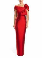 Sheath Column One Shoulder Floor Length Mother Of The Bride Dresses With Bow