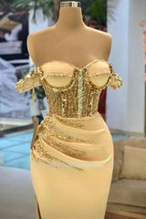 Shining Mermaid Sweetheart Off-The-Shoulder Beaded Floor-Length Evening Dresses With High Slit