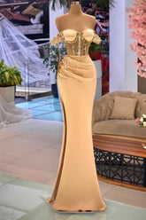 Shining Mermaid Sweetheart Off-The-Shoulder Beaded Floor-Length Evening Dresses With High Slit