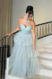 Shinning Tulle Strapless Sweetheart Sleeveless Long Formal Dress