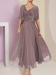 Short Sleeve A-Line Princess Jacket Dress for the Mother of the Bride