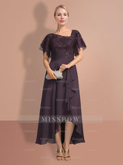 Short-Sleeve A-Line Princess Mother of the Bride Dress with Asymmetrical Design
