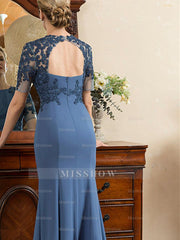 Short Sleeve Ankle-Length Trumpet/Mermaid Mother of the Bride Dress with Slit