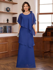 Short-Sleeve Floor-Length A-Line Princess Mother of the Bride Dress with Ruffles and Flowers