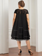 Short Sleeve Scoop Neck A-Line Princess Illusion Plus Size Mother of the Bride Knee-Length Beaded Dress with Sequins