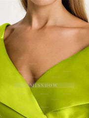 Short Sleeve V-Neck Satin A-Line Dress with Rhinestones for the Mother of the Bride