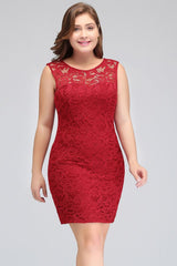 Short Sleeveless Mermaid Scoop Plus size Lace Cocktail Dresses
