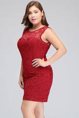 Short Sleeveless Mermaid Scoop Plus size Lace Cocktail Dresses