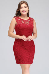Short Sleeveless Mermaid Scoop Plus size Lace Cocktail Dresses
