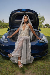 Silver scoop rhinestone mermaid prom dress