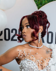 Silver Mermaid Prom Dress Deep V Sweetheart Sheer Illusion Pearl Beaded Corset One Shoulder 3D White Organza Floral Bloom Scattered Pearl Waist Cutout All-Over Sequin Rhinestone High Split Sweep Train Gown