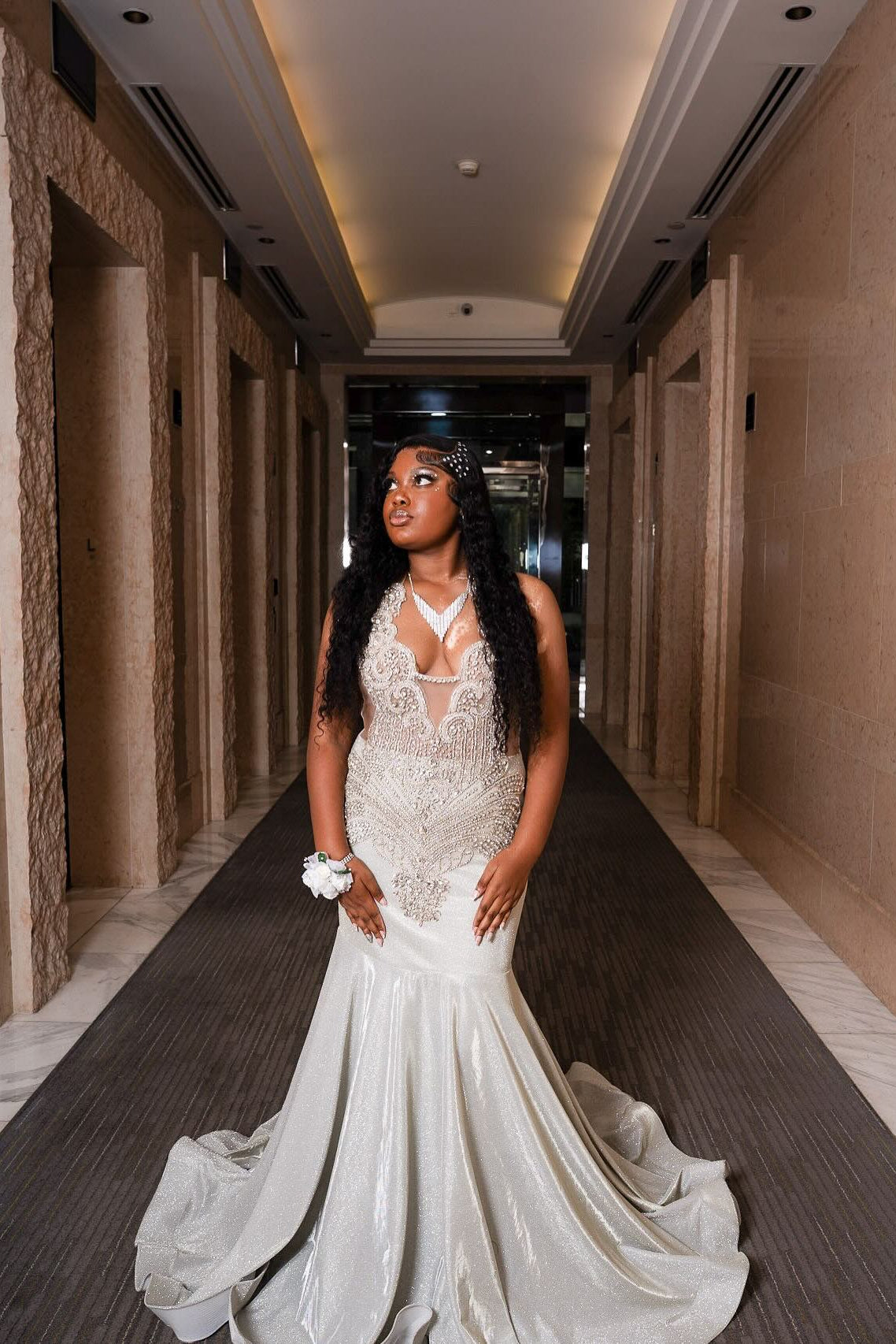 Silver Plus Size Mermaid Prom Dress Deep V Plunge Halter Neck Sheer Illusion Boned Corset Silver Baroque Scroll Vine Lace Embroidery Large Rhinestone Silver Plus Size Mermaid Prom Dress Deep V Plunge Halter Neck Sheer Illusion Boned Corset Silver Baroque Scroll Vine Lace Embroidery Large Rhinestone