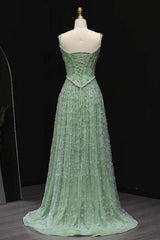 Silver Sage Spaghetti Straps Square Neck Beaded A-Line Lace Floor Formal Evening Gown