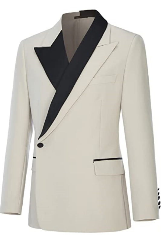 Simple Beige Peaked Lapel Men's Prom Suit