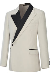 Simple Beige Peaked Lapel Men's Prom Suit
