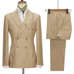 Simple Champagne Peak Lapel Double Breasted Elegant Men’s Suit