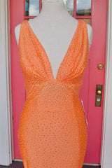 Simple Deep V-Neck Sleeveless Backless Long Mermaid Formal Dress with Appliques