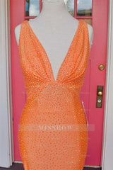 Simple Deep V-Neck Sleeveless Backless Long Mermaid Formal Dress with Appliques