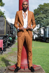 Simple Gold Brown Slim Fit Custom Men’s Prom Suits