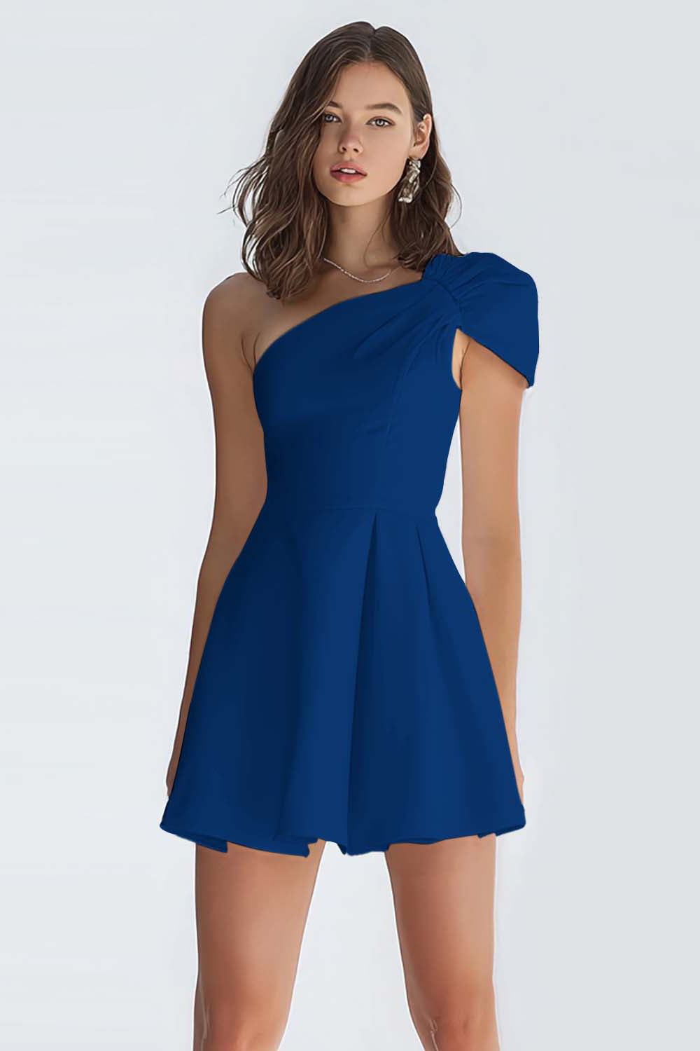 Simple Ivory A-Line One Shoulder Short Satin Homecoming Dress