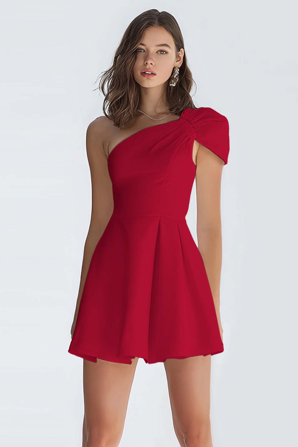 Simple Ivory A-Line One Shoulder Short Satin Homecoming Dress