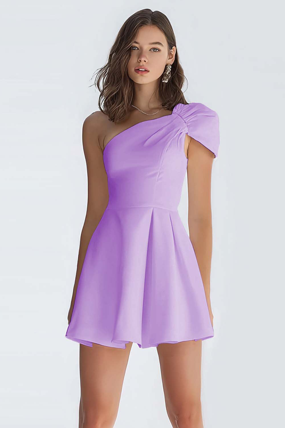 Simple Ivory A-Line One Shoulder Short Satin Homecoming Dress