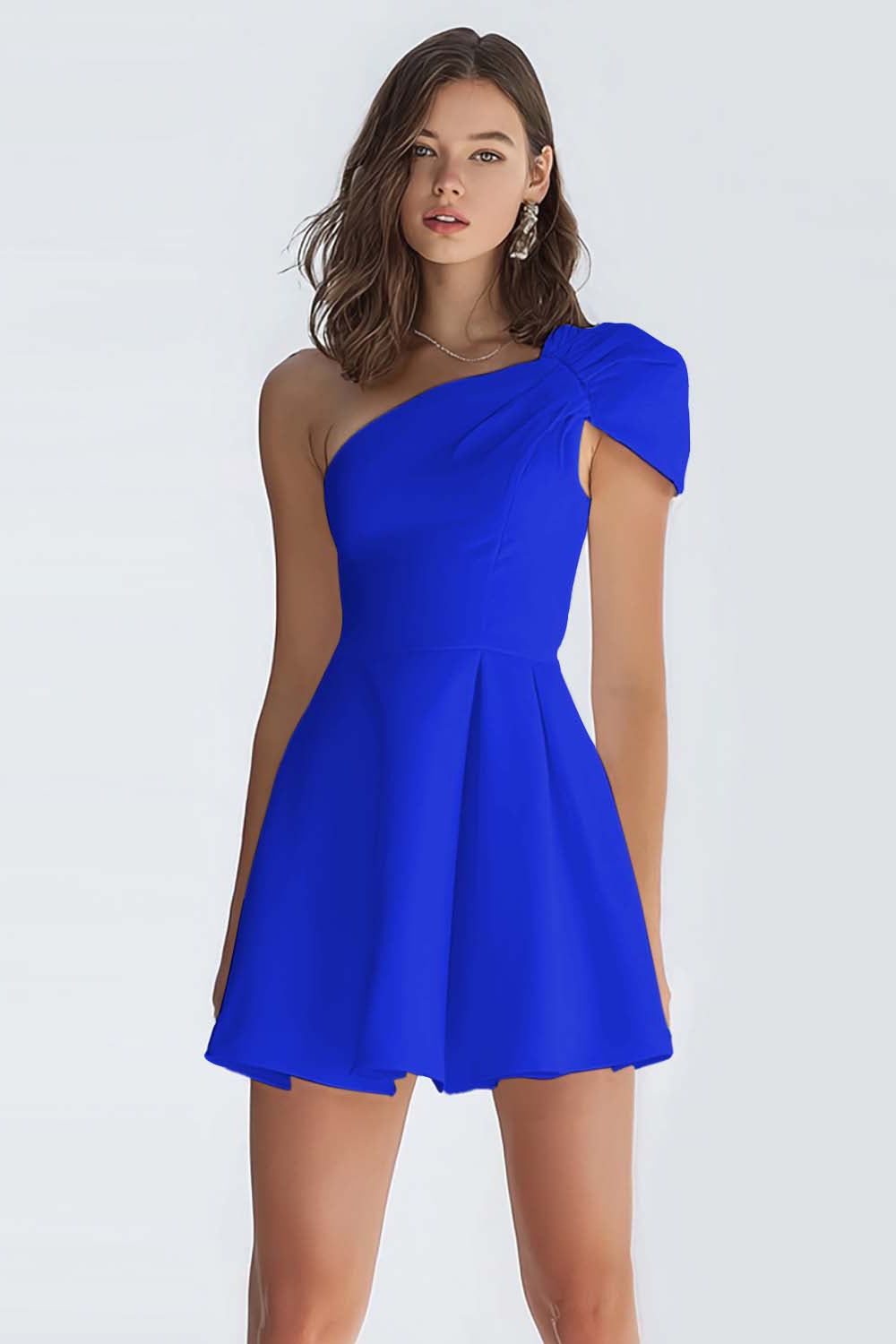 Simple Ivory A-Line One Shoulder Short Satin Homecoming Dress