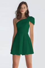 Simple Ivory A-Line One Shoulder Short Satin Homecoming Dress